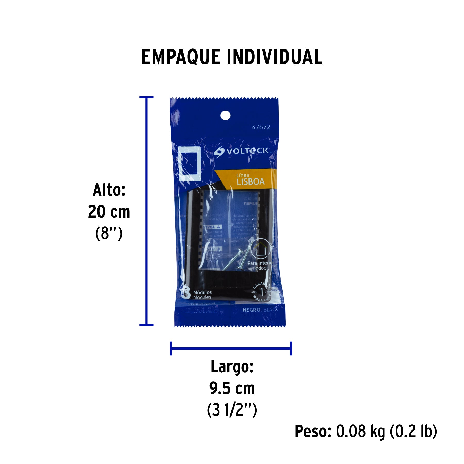 Placa de 1 ventana 3 modulos linea Lisboa Volteck negra