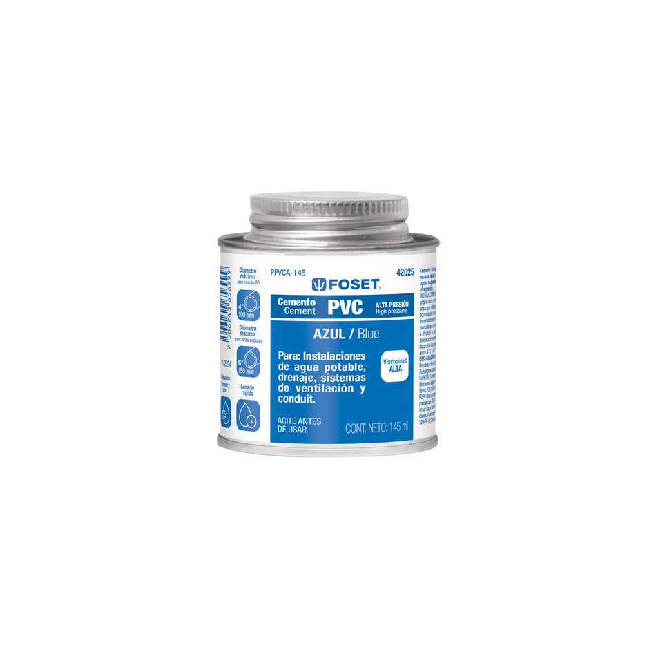 Cemento p/PVC azul alta presion lata 145ml FOSET