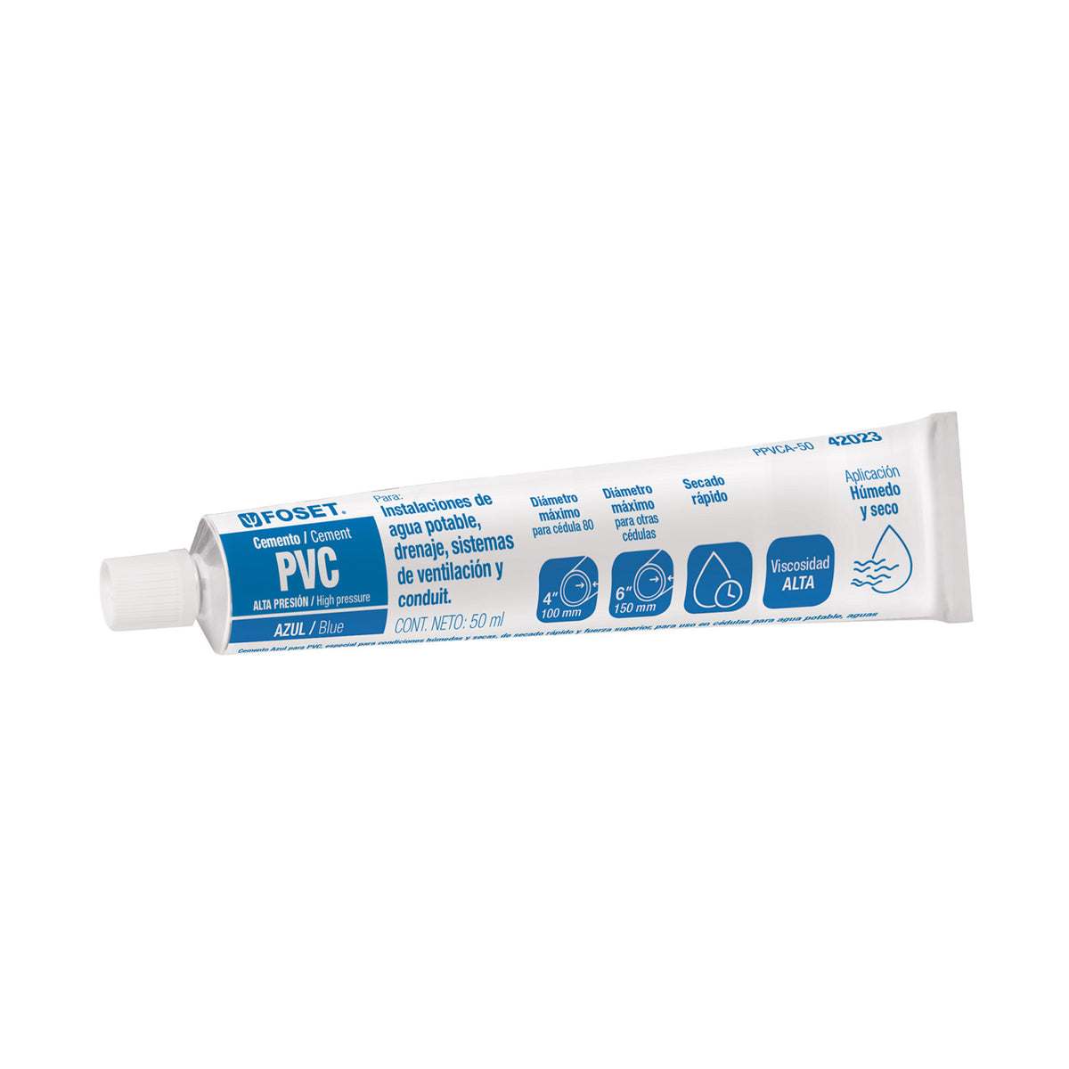 Cemento p/PVC azul alta presion tubo 50ml FOSET