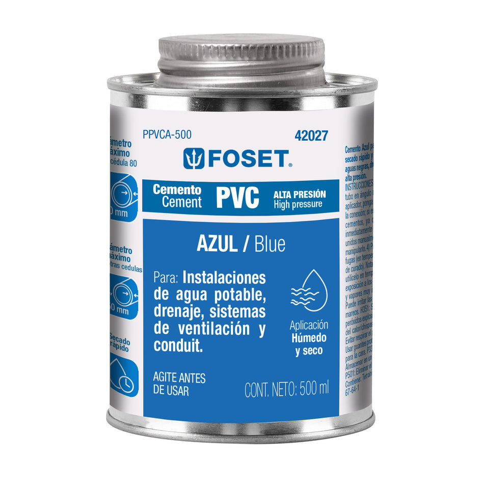 Cemento p/PVC azul alta presion lata 500ml FOSET