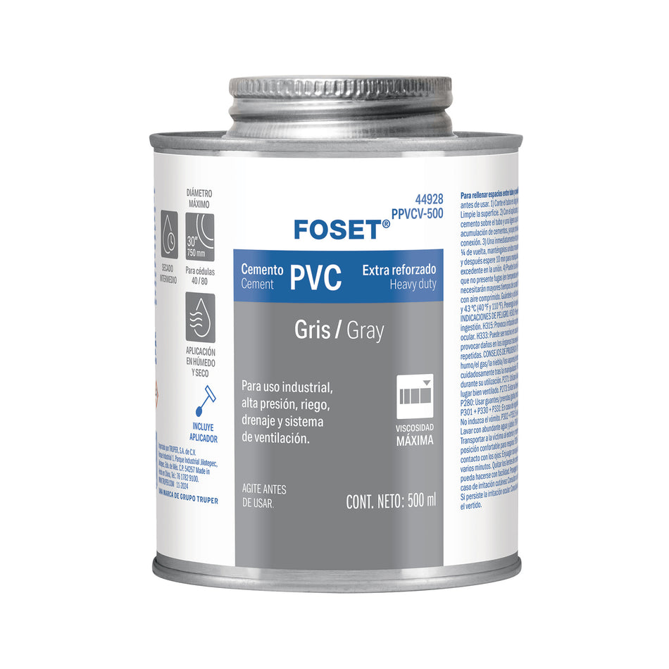 Cemento para PVC gris maxima viscosidad lata 500ml FOSET