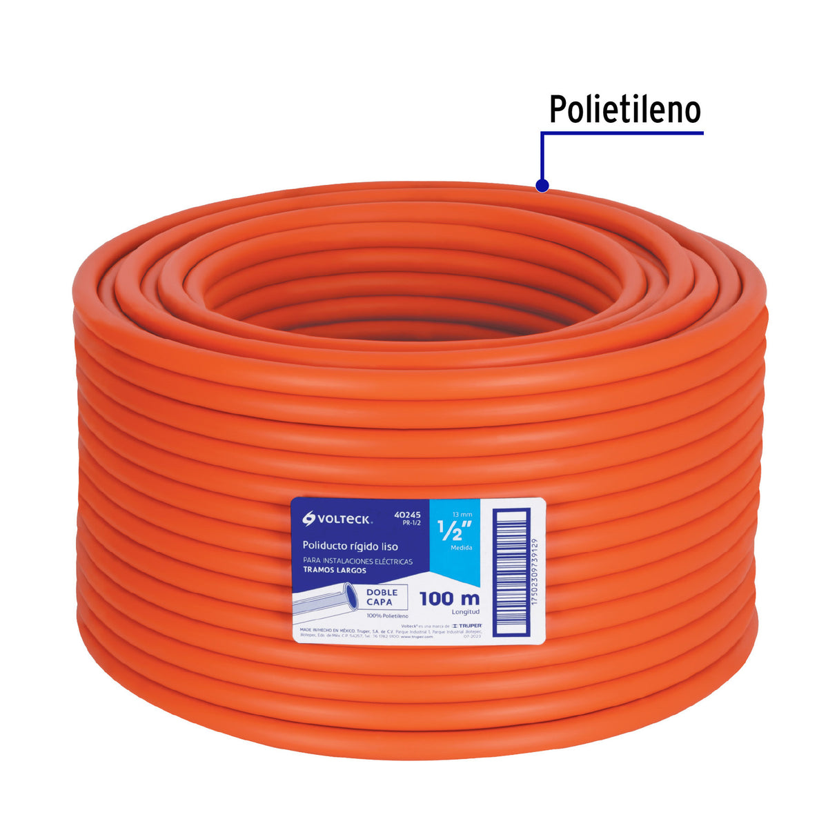 Metro de poliducto 1/2' rígido, rollo con 100 metros 1/2'