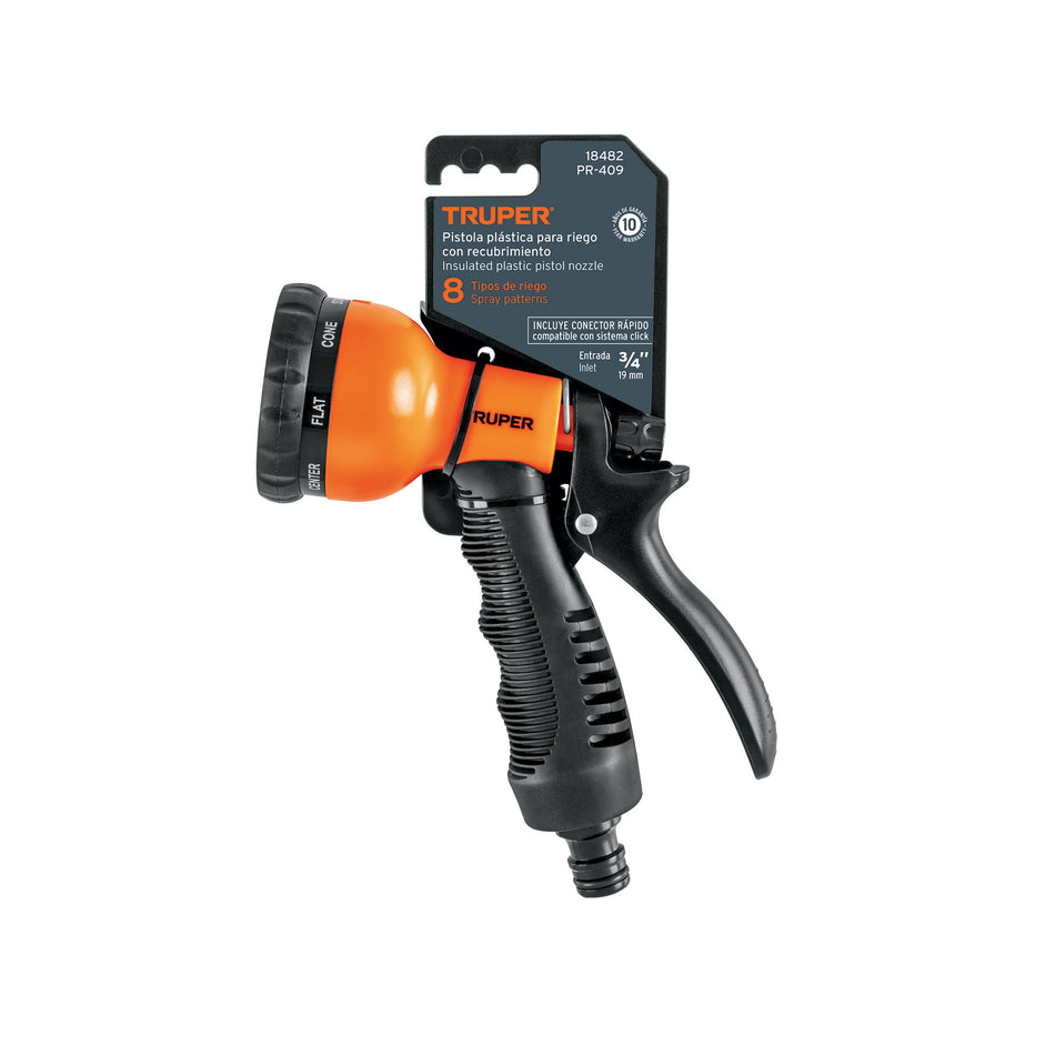 Pistola para riego de 8 funciones plástica con recubrimiento