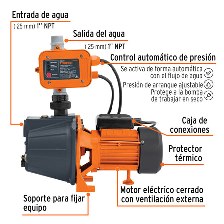 Bomba presurizadora jet hierro con control Truper 1 HP