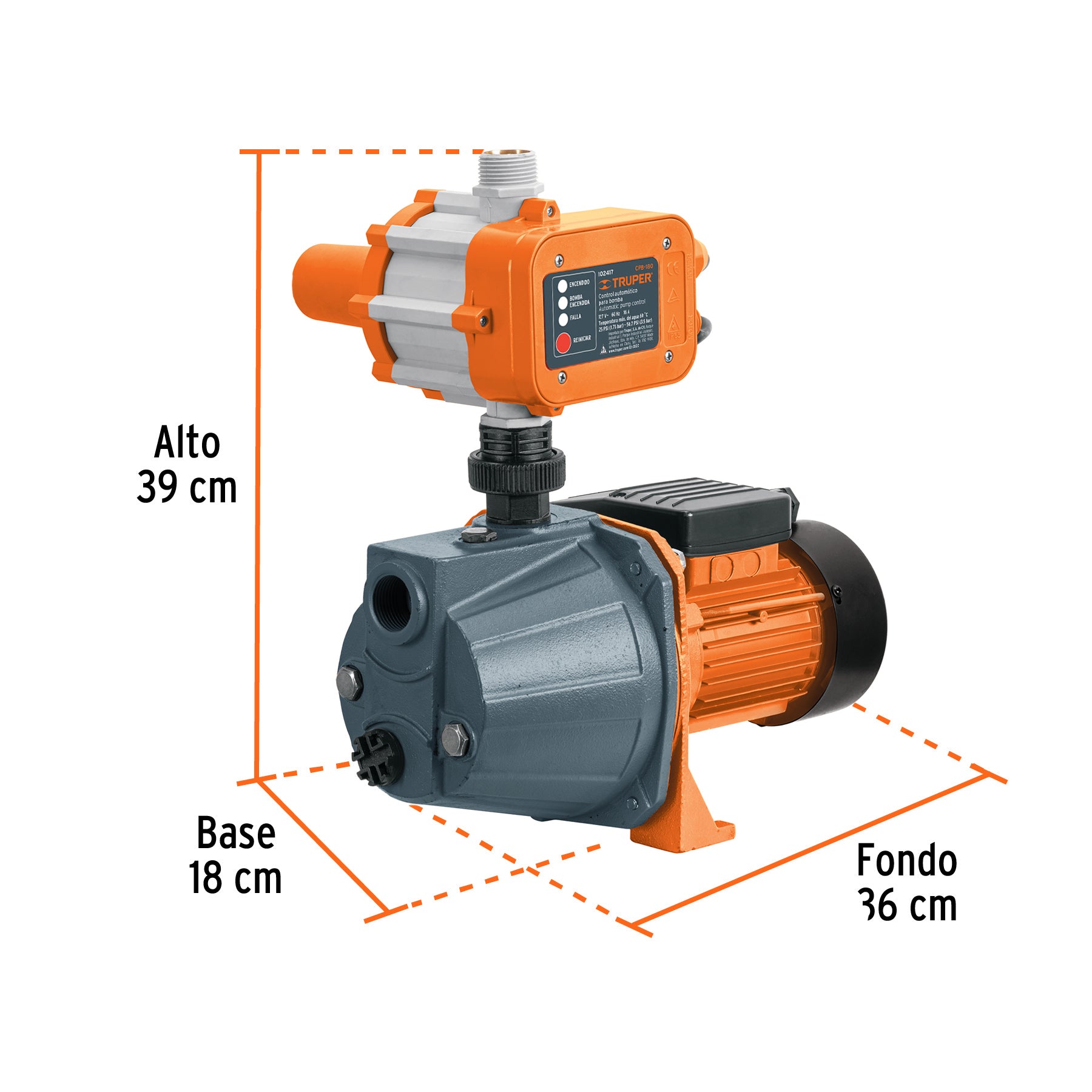 Bomba presurizadora jet hierro con control Truper 1 HP