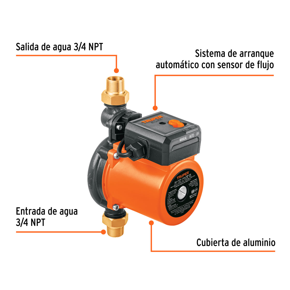 Bomba presurizadora jet hierro con control Truper 1 HP