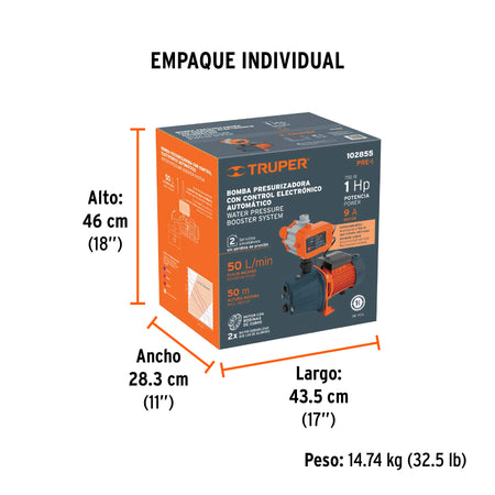 Bomba presurizadora jet hierro con control Truper 1 HP