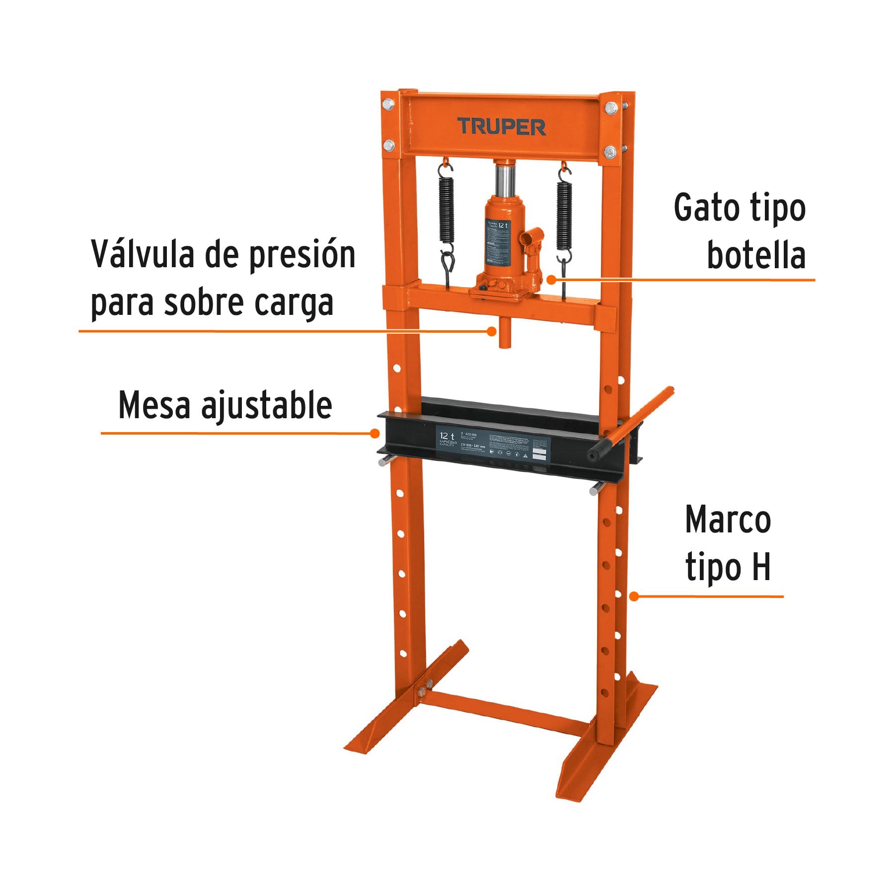 Prensa hidráulica tipo 'H' de 12 ton, con gato de botella