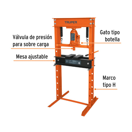 Prensa hidráulica tipo 'H' de 30 ton, con gato de botella
