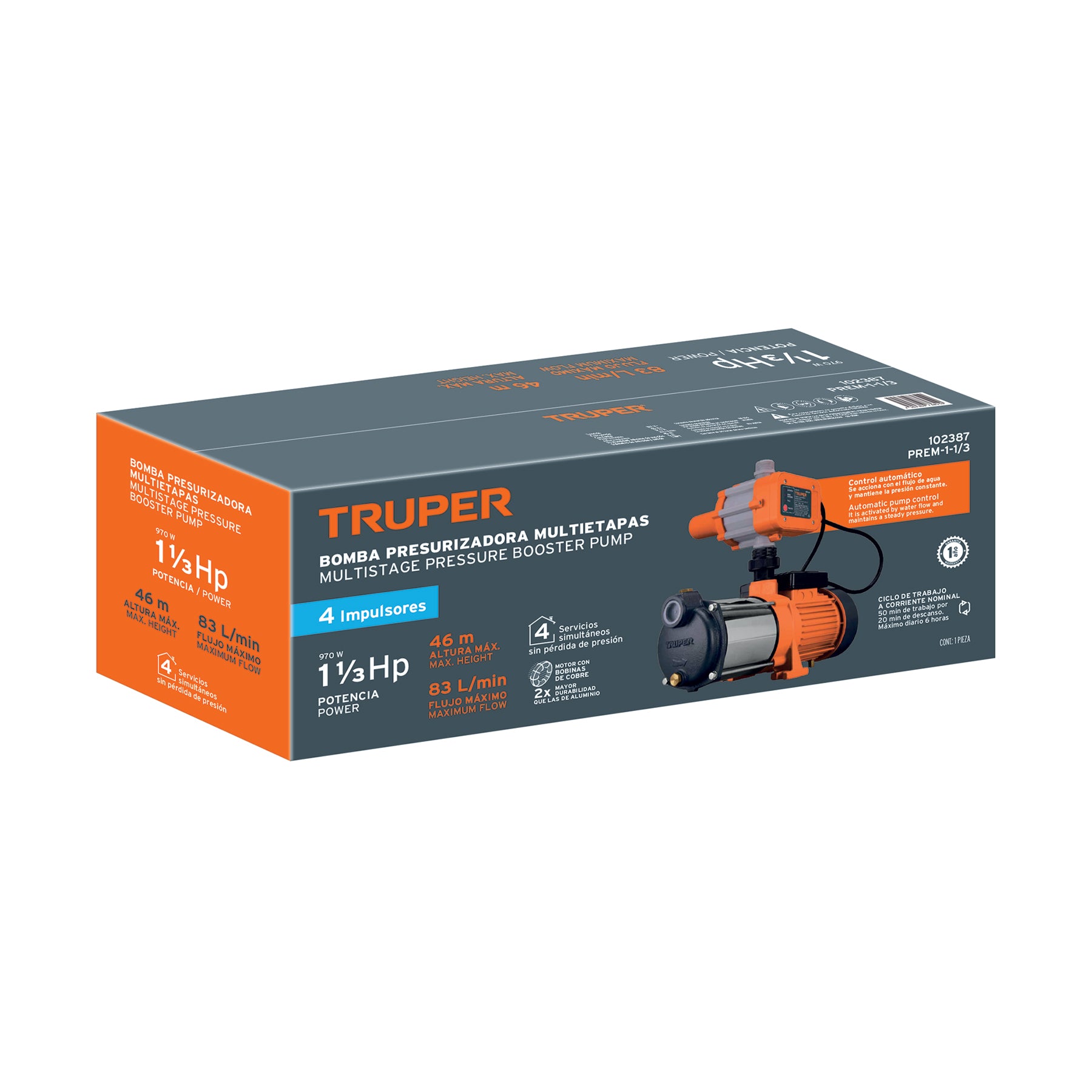 Bomba presurizadora multietapas con control Truper 1 HP