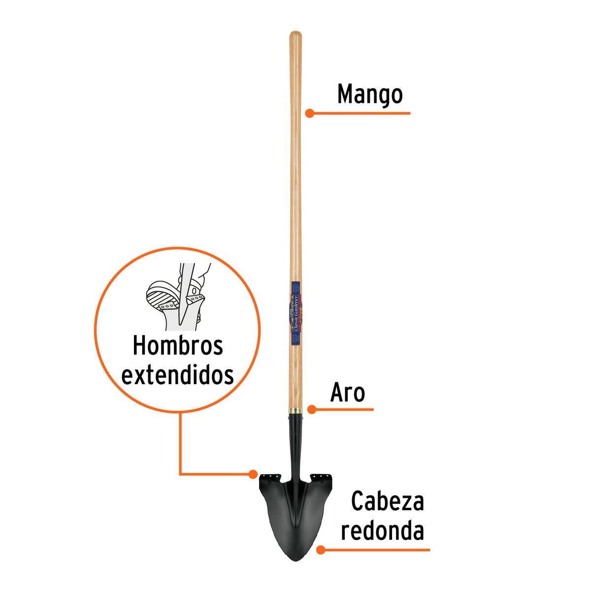 Pala redonda Classic Gardener, mango 45', Truper