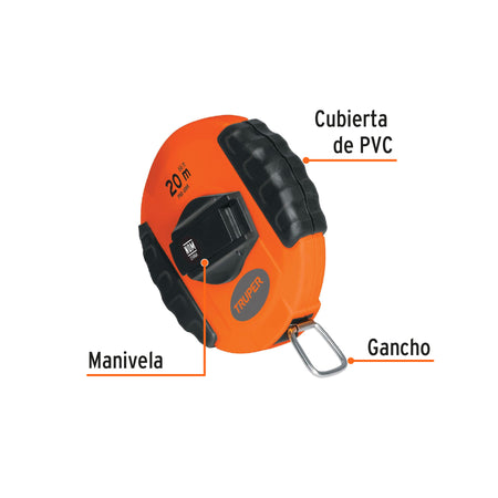 Cinta métrica larga 20 m, metálica, carcasa plástica, TRUPER 20 m