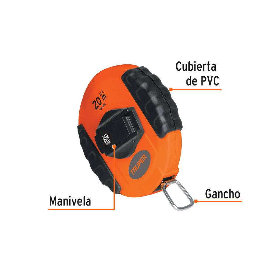 Cinta métrica larga 20 m, metálica, carcasa plástica, TRUPER 20 m