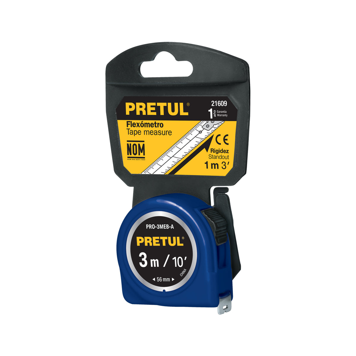 Flexometro 3 m cinta en tarjeta PRETUL azul