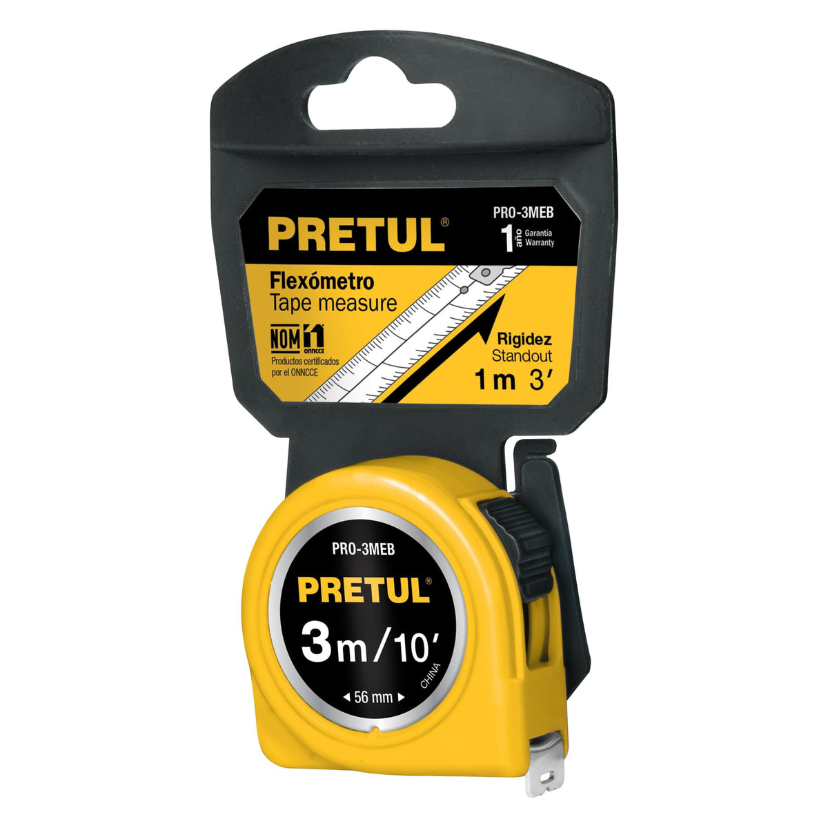Flexometro 3 m cinta en tarjeta PRETUL amarillo