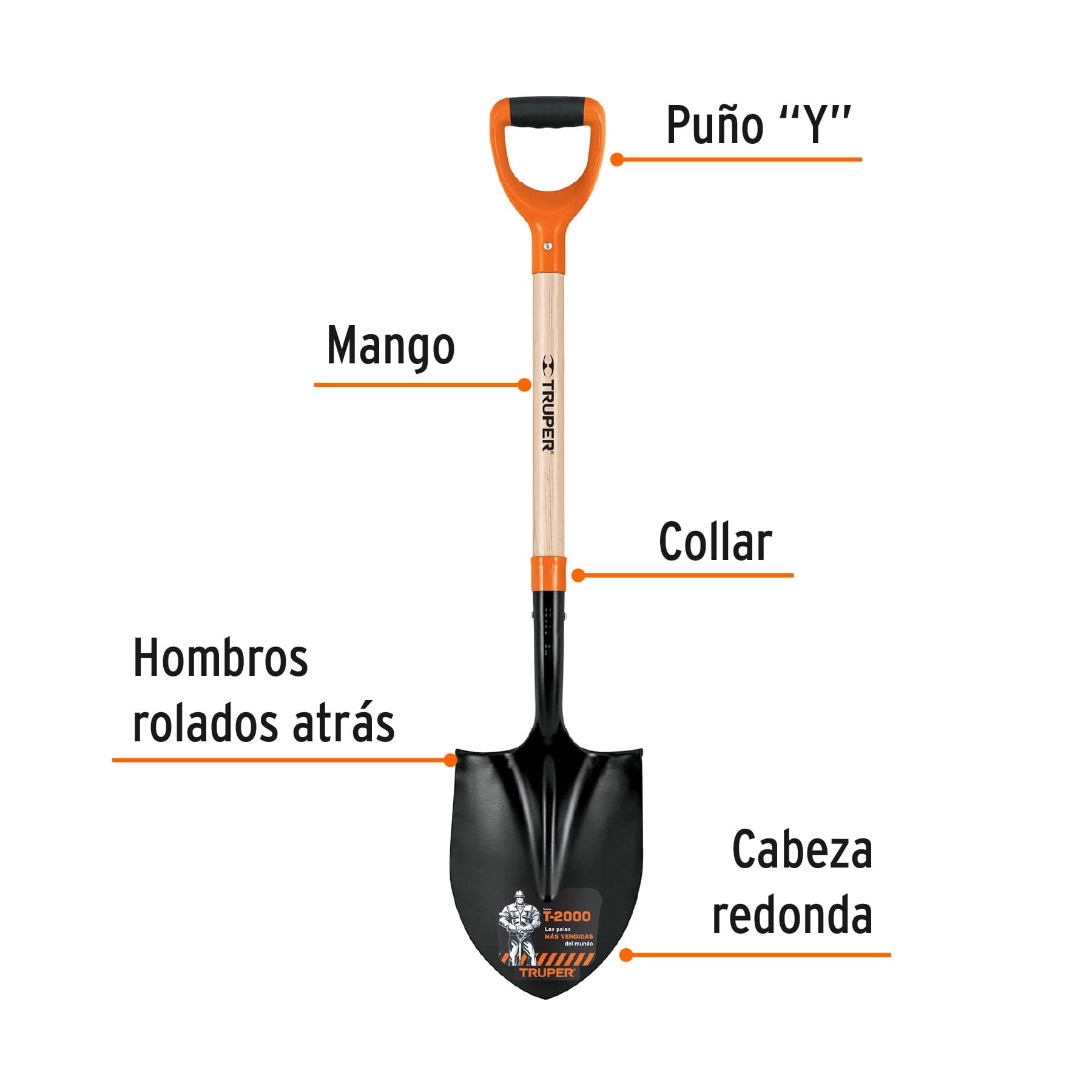 Pala redonda T-2000, puño doble 'Y', Truper