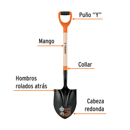 Pala redonda T-2000, puño doble 'Y', Truper