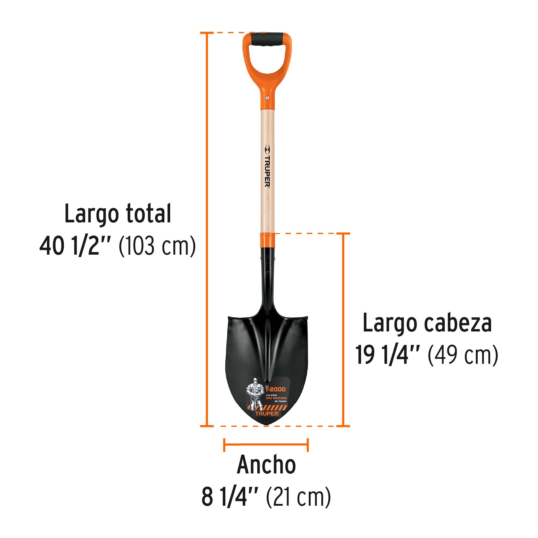 Pala redonda T-2000, puño doble 'Y', Truper