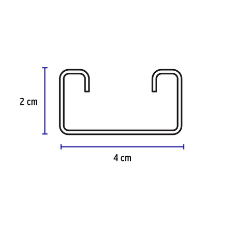 Perfil monocanal sólido de 3 m, 4 x 2 cm cal. 14, VOLTECK 3 m, 4 x 2 cm