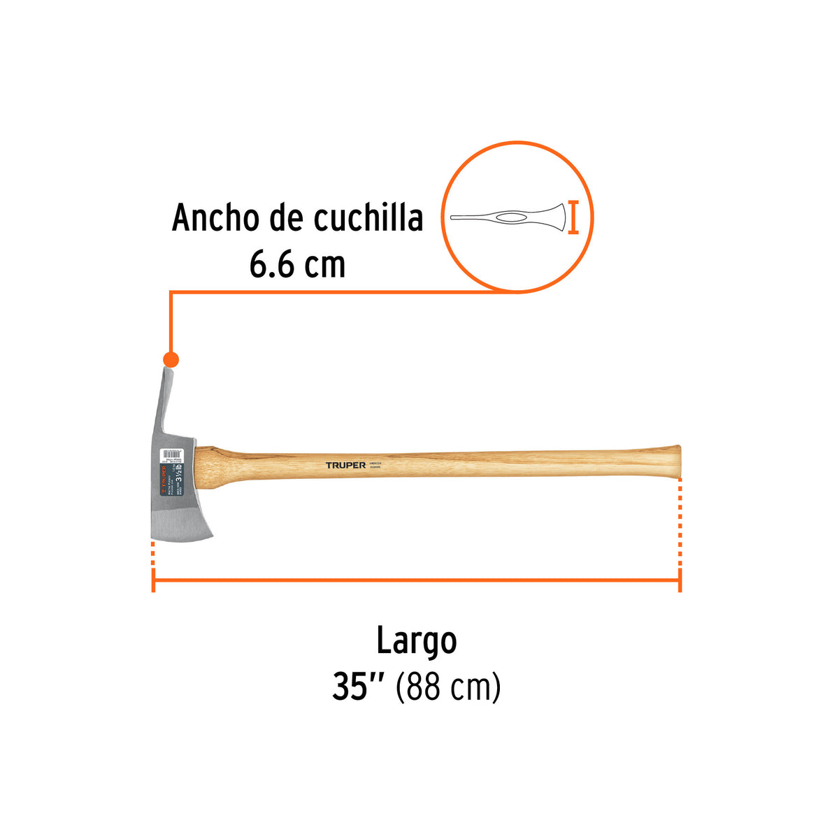 Hacha Pulaski 3-1/2 lb, mango de hickory 35', Truper