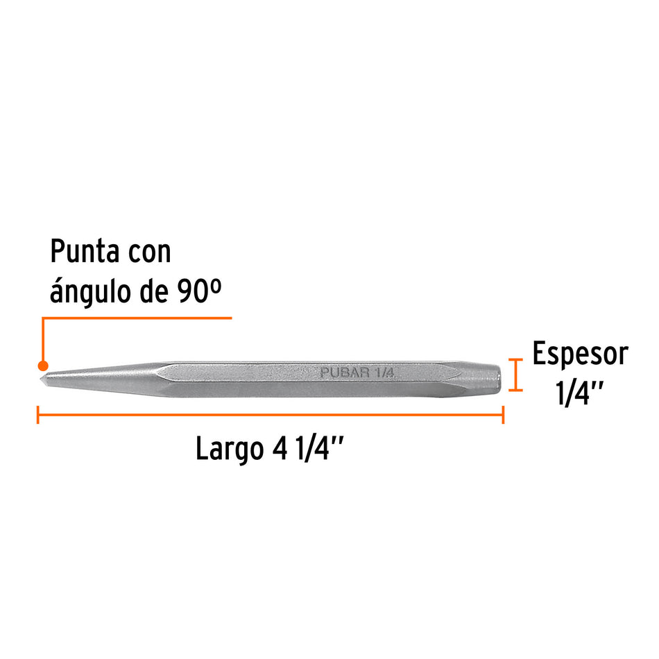 Punzón 1/4' para barrenar, largo 4-1/4', Truper 1/4', 1/4'