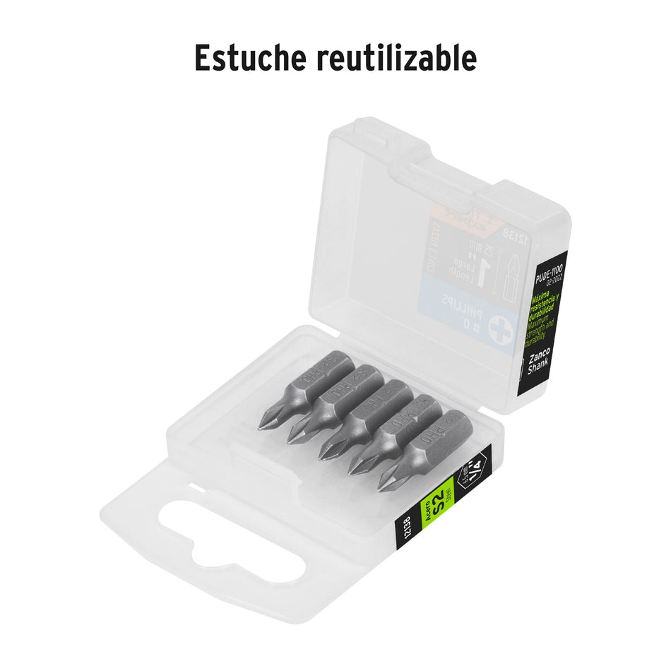 Estuche con 5 puntas de cruz PH0 largo 1', Truper Expert 1'