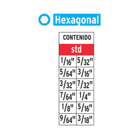 Juego de 12 puntas hexagonales std largo 2', Expert