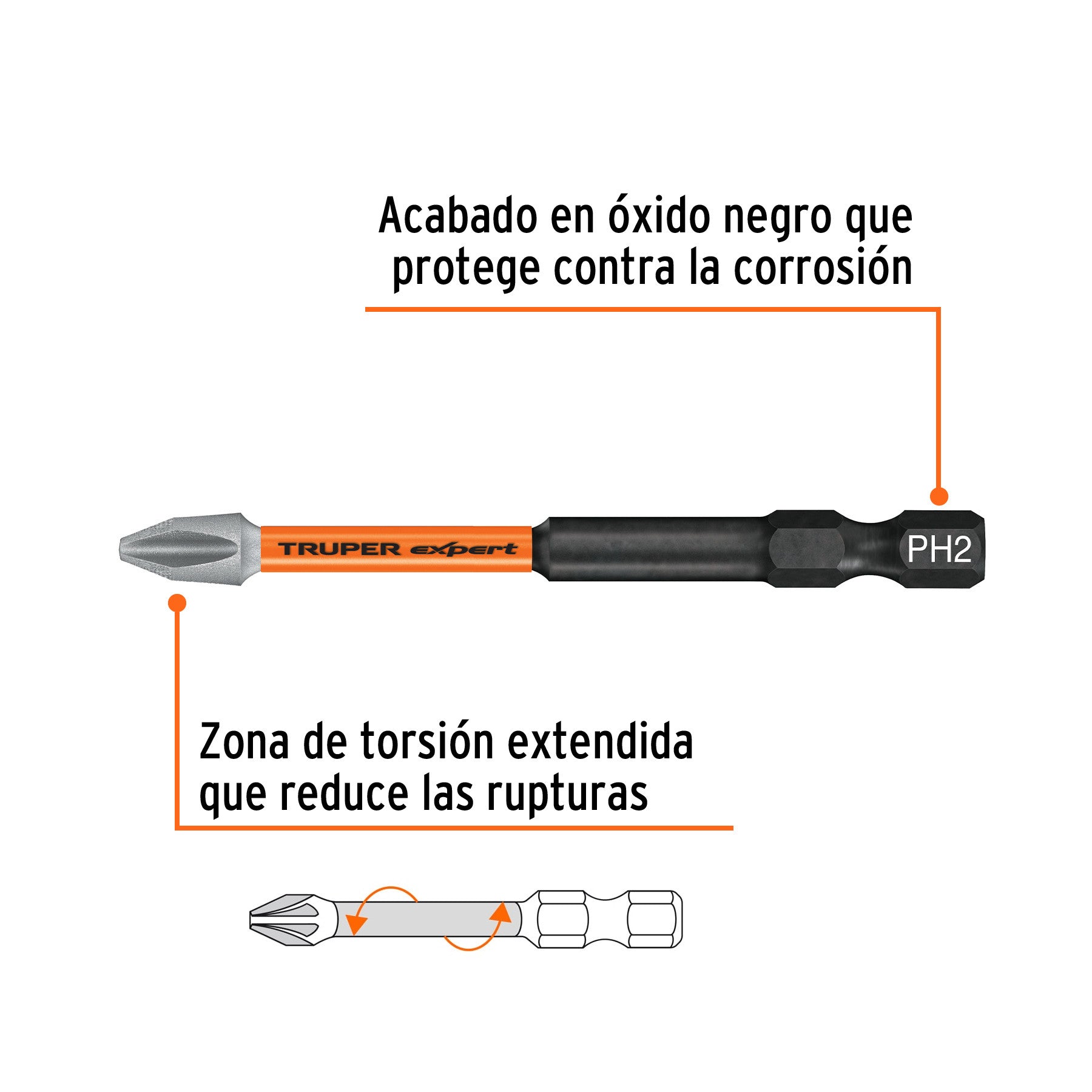 Estuche con 5 puntas de cruz PH2 de impacto largo 3', Expert