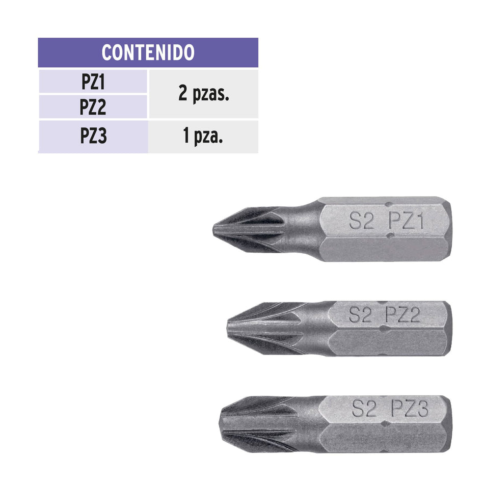 Estuche con 5 puntas pozidriv combinadas largo 1', Expert 1'