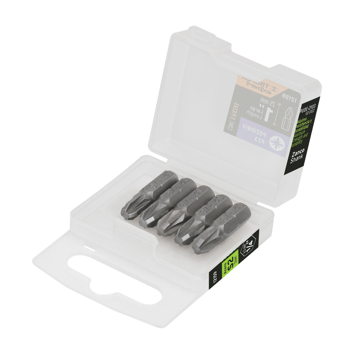 Estuche con 5 puntas pozidriv PZ3 largo 1', Truper Expert 1'