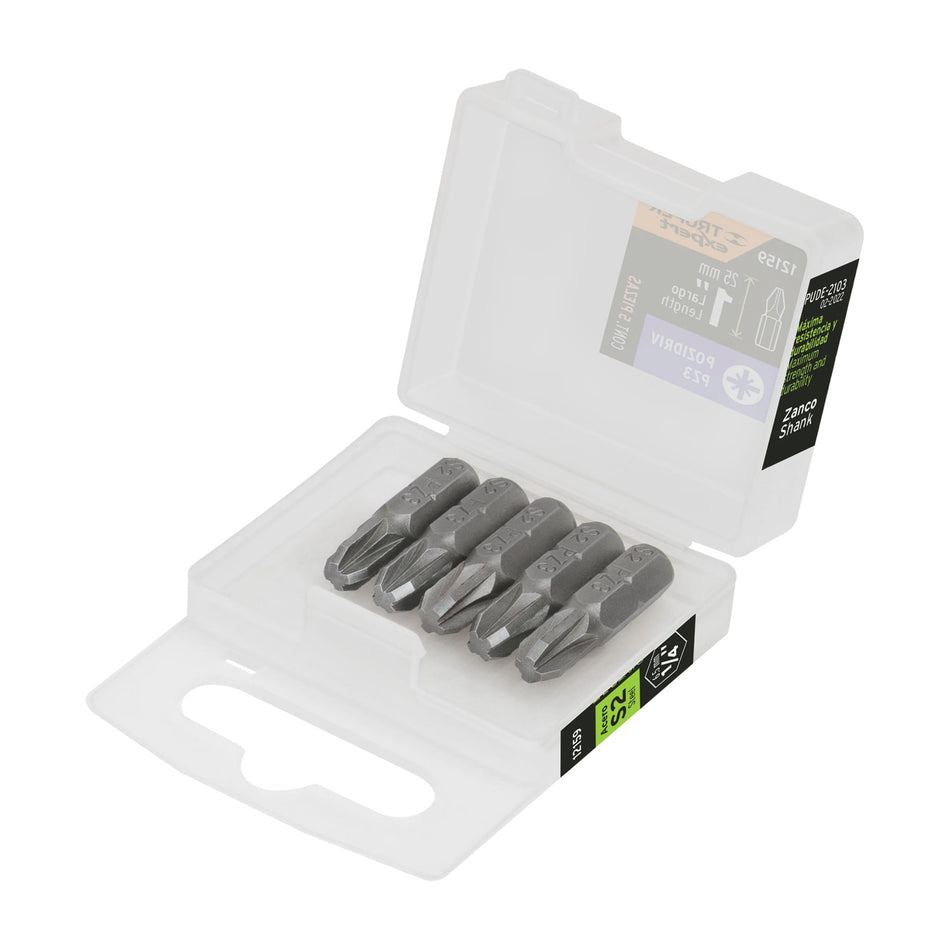 Estuche con 5 puntas pozidriv PZ3 largo 1', Truper Expert 1'