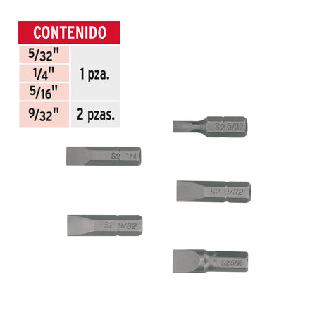 Juego de 5 puntas planas combinadas largo 1', Truper Expert 1'