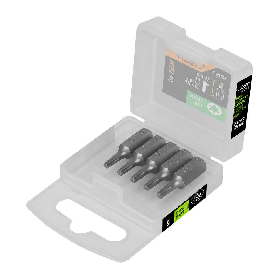 Estuche con 5 puntas torx T10 largo 1', Truper Expert 1'