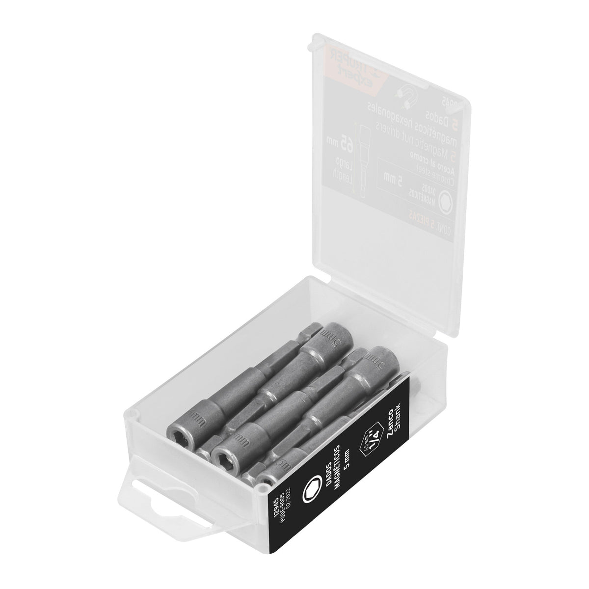 Estuche con 5 dados magnéticos de 5 mm largo 2-1/2', Expert 5 mm, 1/2'