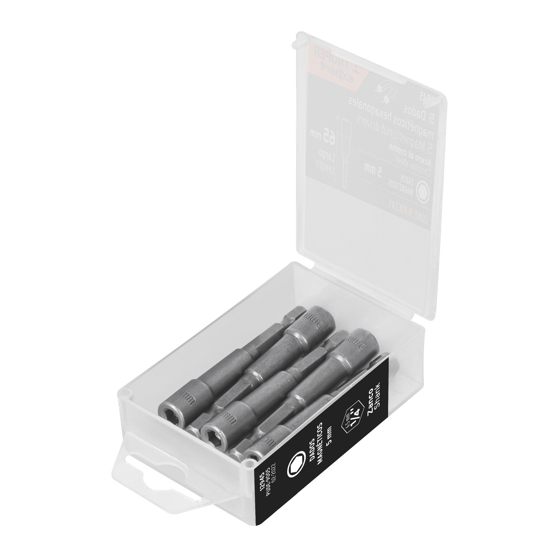 Estuche con 5 dados magnéticos de 5 mm largo 2-1/2', Expert 5 mm, 1/2'