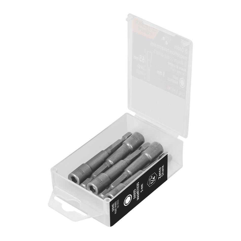 Estuche con 5 dados magnéticos de 5 mm largo 2-1/2', Expert 5 mm, 1/2'