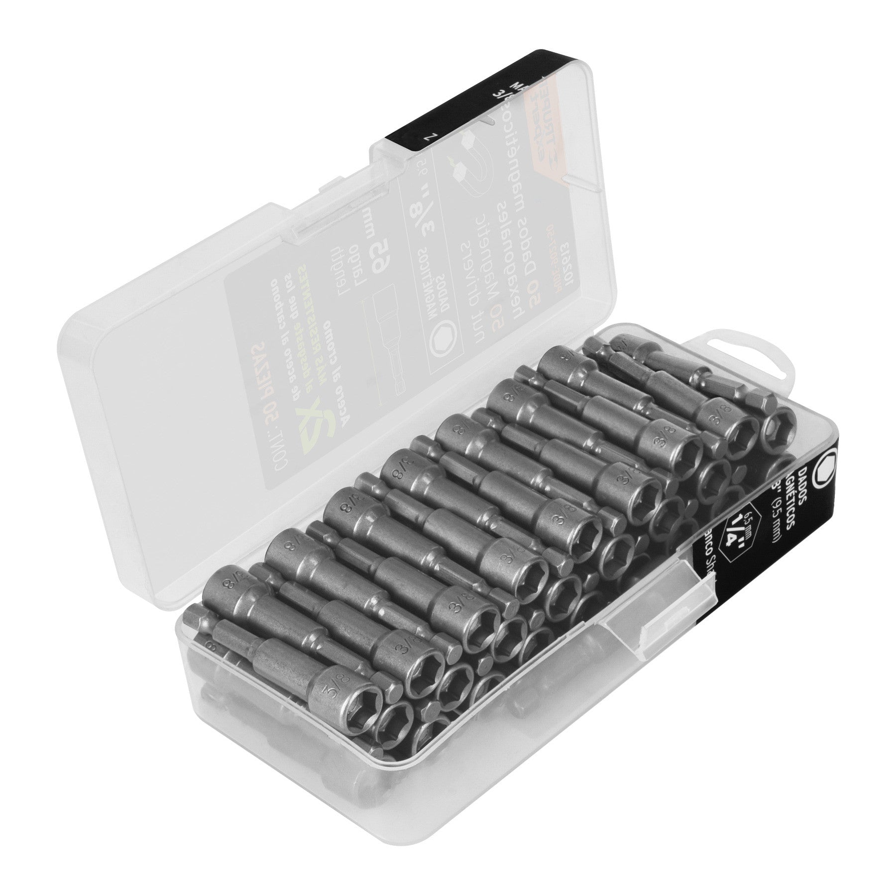 Estuche con 50 dados magnéticos de 3/8' largo 2-1/2', Expert