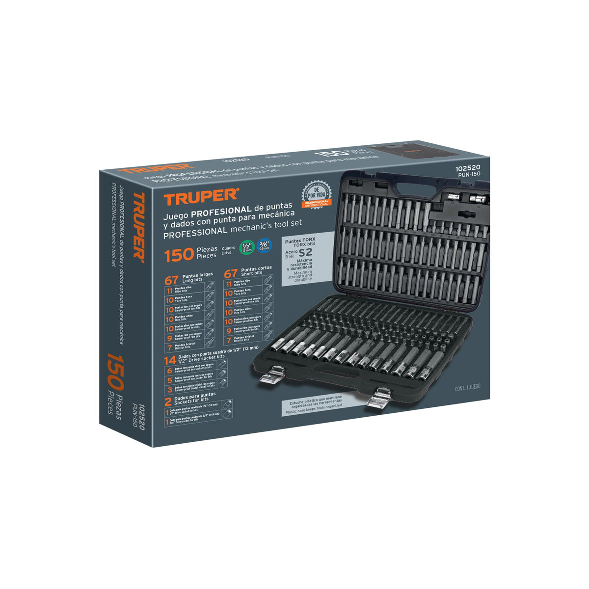 Juego de puntas y dados con punta para mecánica, 150 piezas