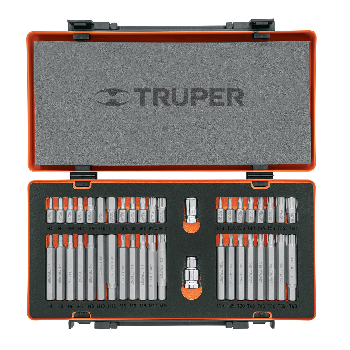 Juego 42 puntas 1/2" y 3/8" de 75 y 30 mm estuche metalico