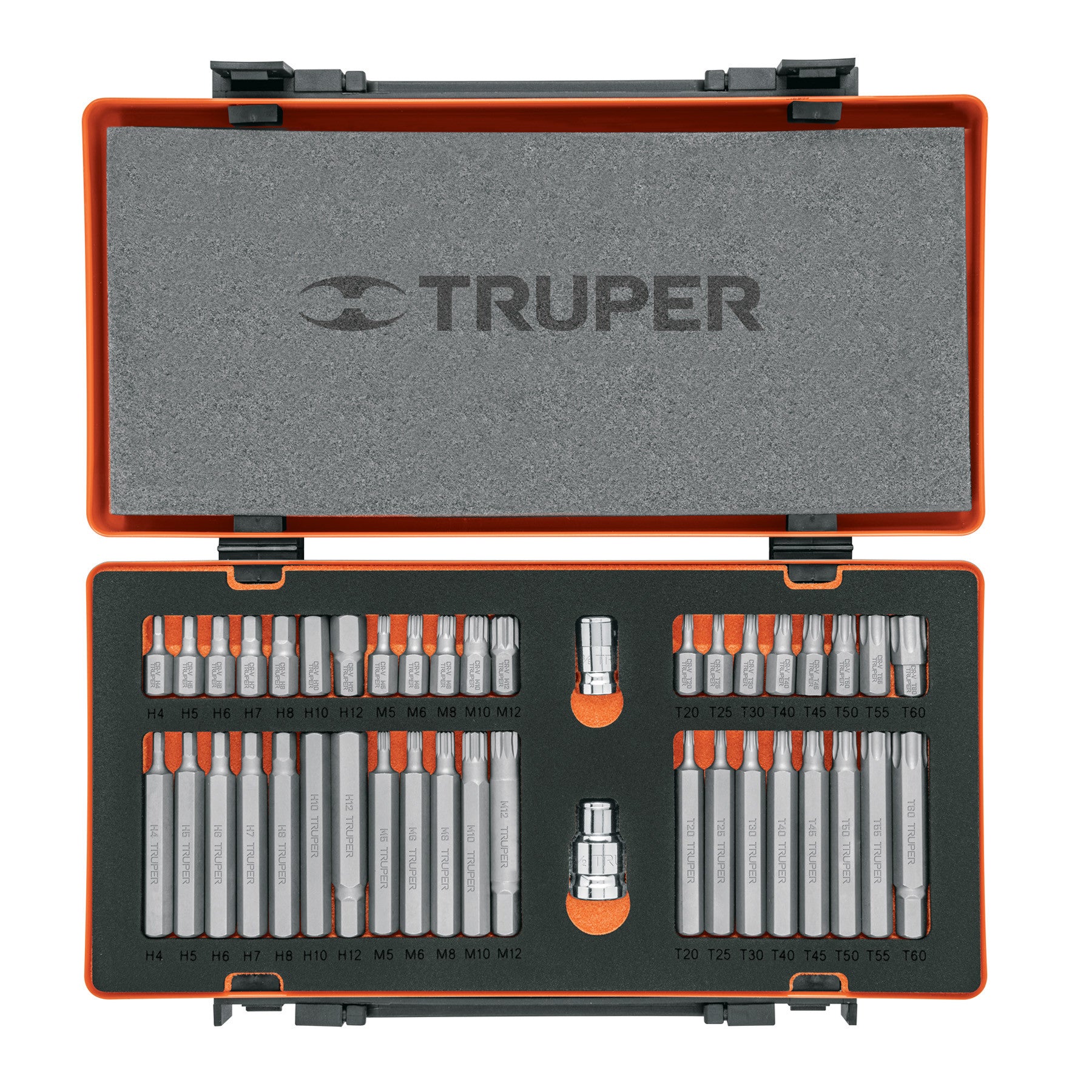 Juego 42 puntas 1/2" y 3/8" de 75 y 30 mm estuche metalico