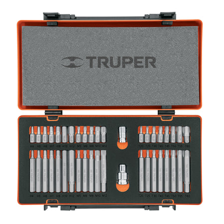 Juego 42 puntas 1/2" y 3/8" de 75 y 30 mm estuche metalico