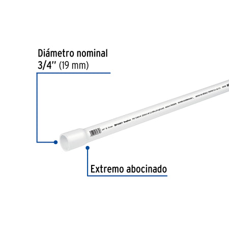 Tubo de 3/4' PVC hidráulico cédula 40, 3m, 1kg, FOSET