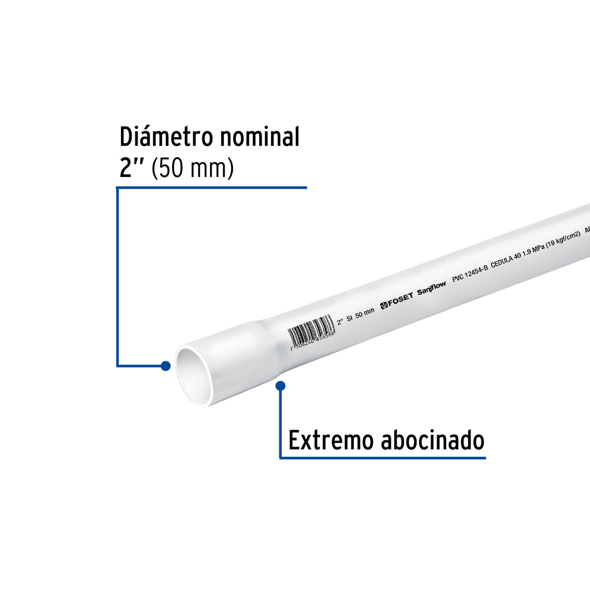 Tubo de 2' PVC hidráulico cédula 40, 3m, 3.1kg, FOSET