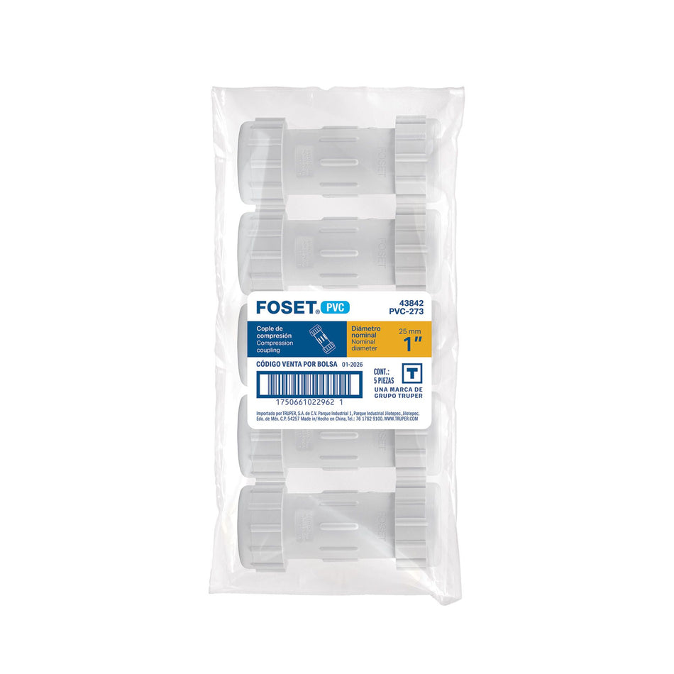 Cople de compresión PVC de 1", FOSET