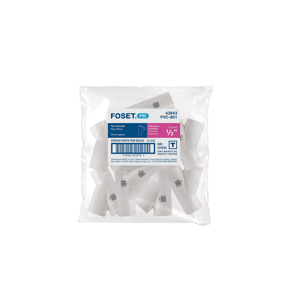 Yee sencilla de PVC 1/2", FOSET