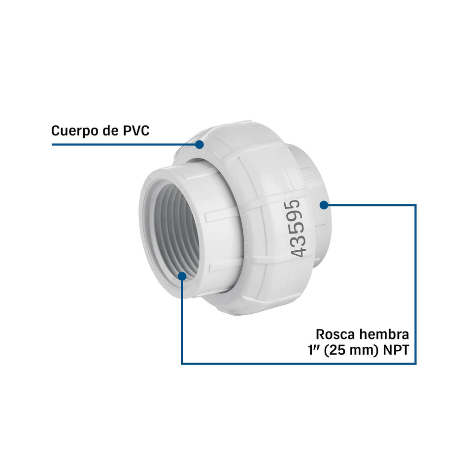 Tuerca unión roscable de PVC 1", FOSET