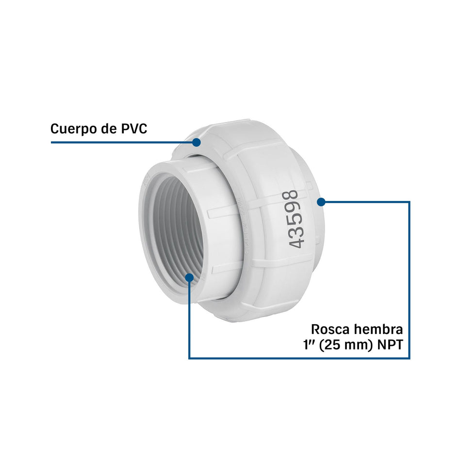 Tuerca unión roscable de PVC 1-1/4", FOSET