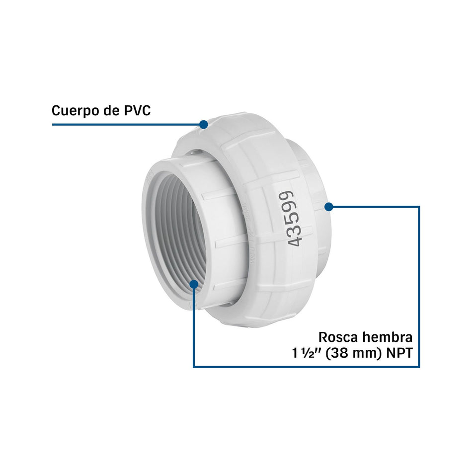 Tuerca unión roscable de PVC 1-1/2", FOSET