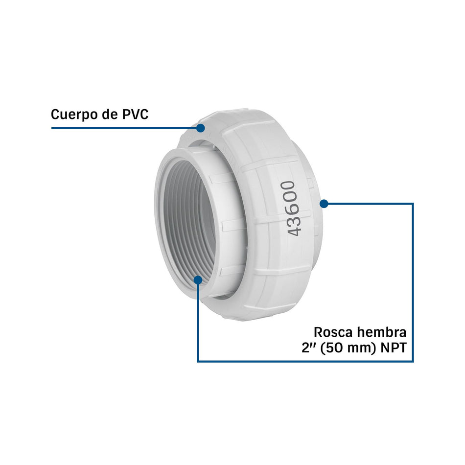 Tuerca unión roscable de PVC 2", FOSET
