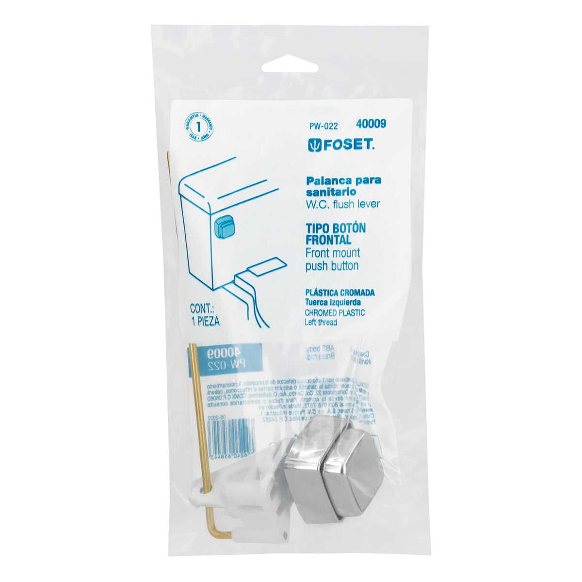 Boton frontal plastico cromado para WC FOSET